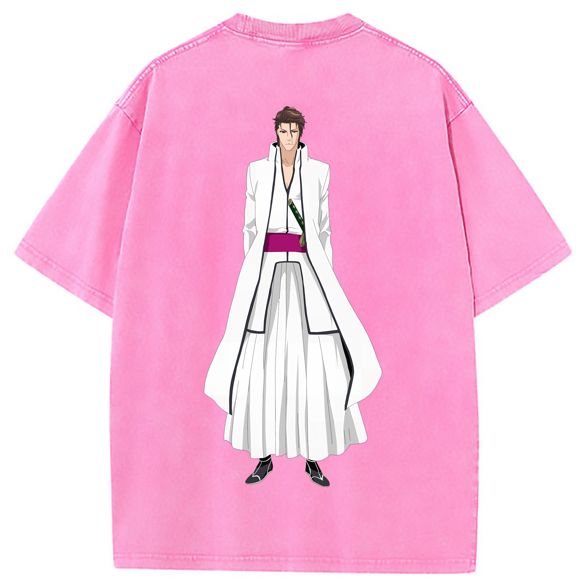 （画像用） ブリーチ 藍染 惣右介（あいぜん そうすけ） BLEACH Aizen Sousuke 綿100% ヴィンテージ風 半袖Tシャツ（背面プリント）